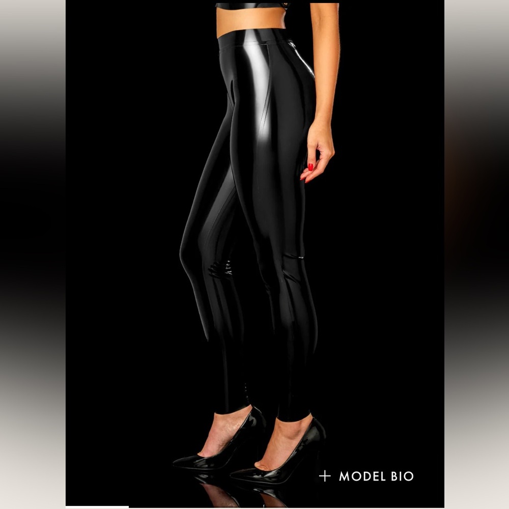 NEW HONEY BIRDETTE BLACK LATEX LEGGINGS S/M with shining spray and dressing aid